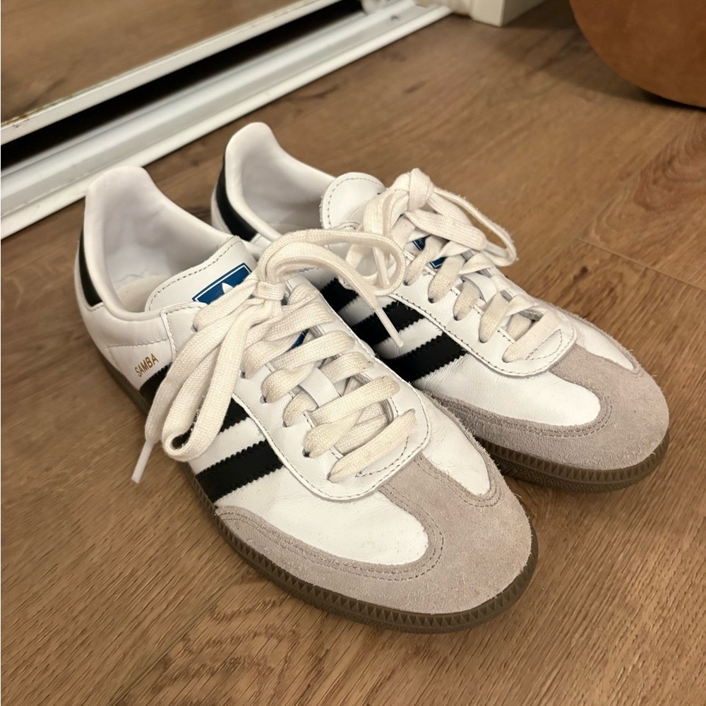 Adidas White samba Sneakers with Black Stripes